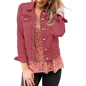 Women's Basic Long Sleeves Button Down Fitted Denim Jean Jacket Baked Apple